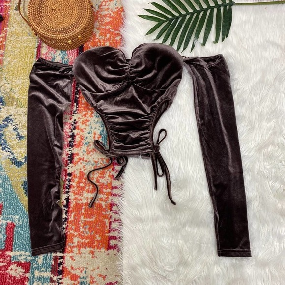 Fashion Nova Tops - NEW Fashion Nova Neutral Brown Corset Wishful Thinking Velvet Top Plus Size 1X
